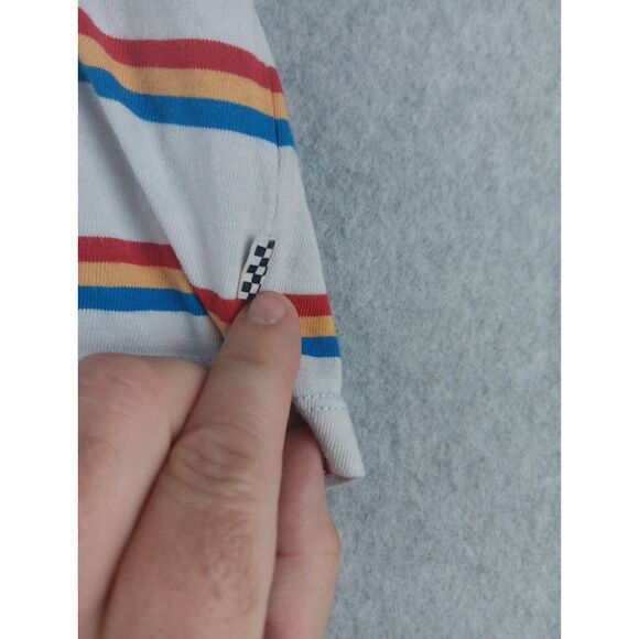 VANS Women's Boxy Striped Cropped T-shirt Red Yellow  Blue White Size L Vtg Logo - Picture 5 of 11